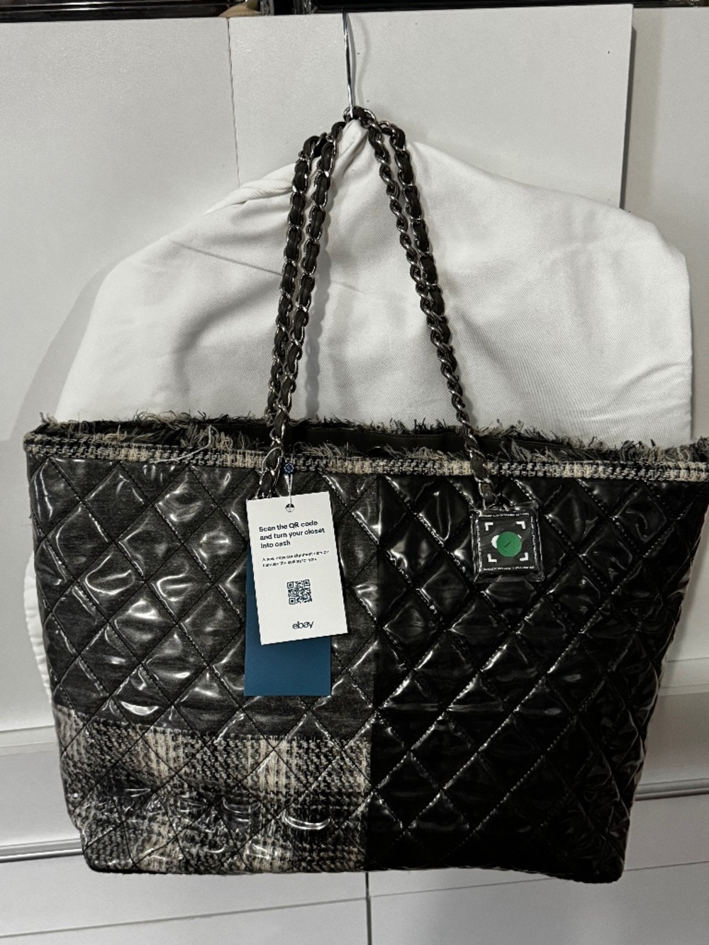 CHANEL Funny Tweed Patchwork Tote Silver chain hardware
